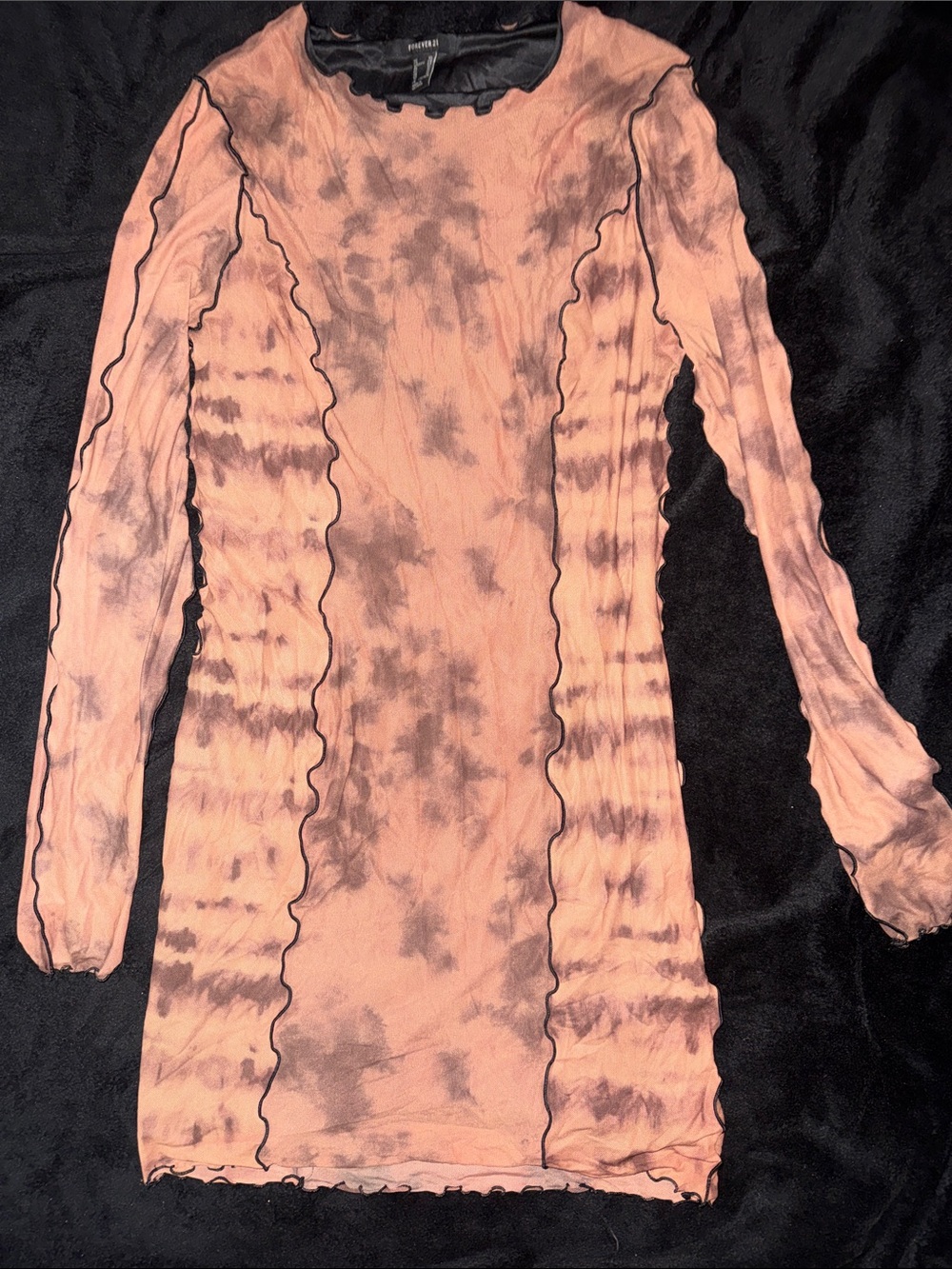 Forever 21 Brown Tie-Dye Mini Dress with Black Trim